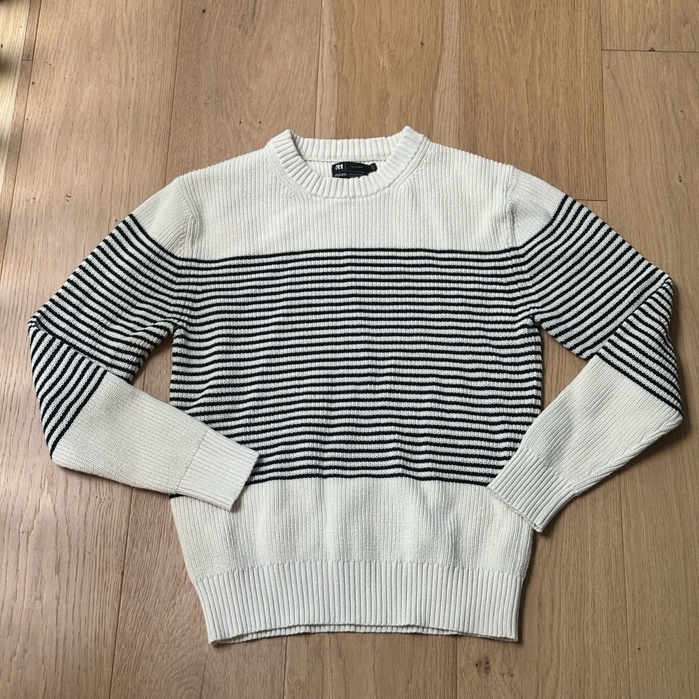 Simon’s Le 31 Ribbed Cotton Sweater Small Striped
